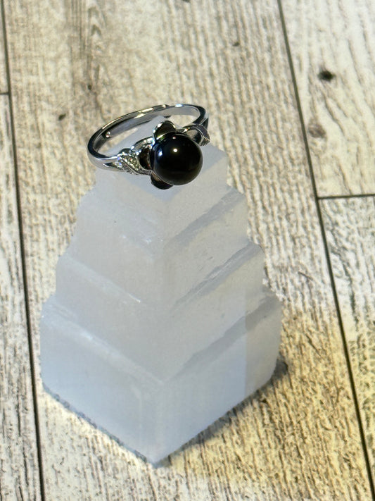 Obsidian Flower Ring